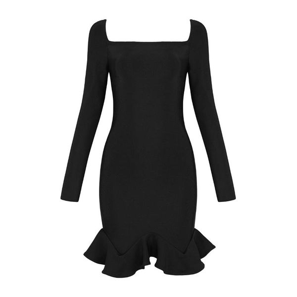 

casual dresses 2021 elegant black pink red square collar long sleeve bodycon celebrity evening party bandage, Black;gray