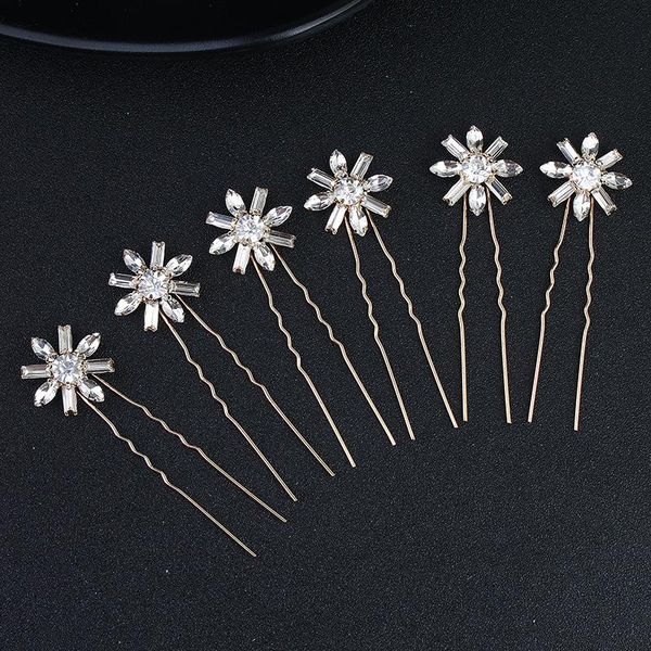 

hair clips & barrettes fun-beauty simple bridal hairpin crystal flower u-shaped fashion wedding accessories 6 set, Golden;silver