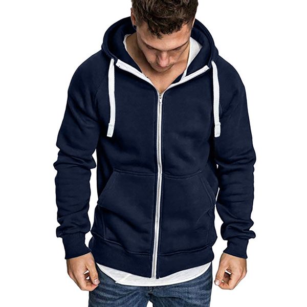 

mens pure color zipper pullover long sleeve hooded sweatshirt blouse, Black