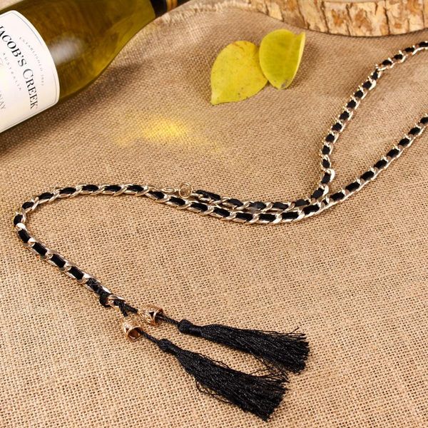 

belts fashion metal waist chain thin belt om stretchy for women double color ceinture femme, Black;brown