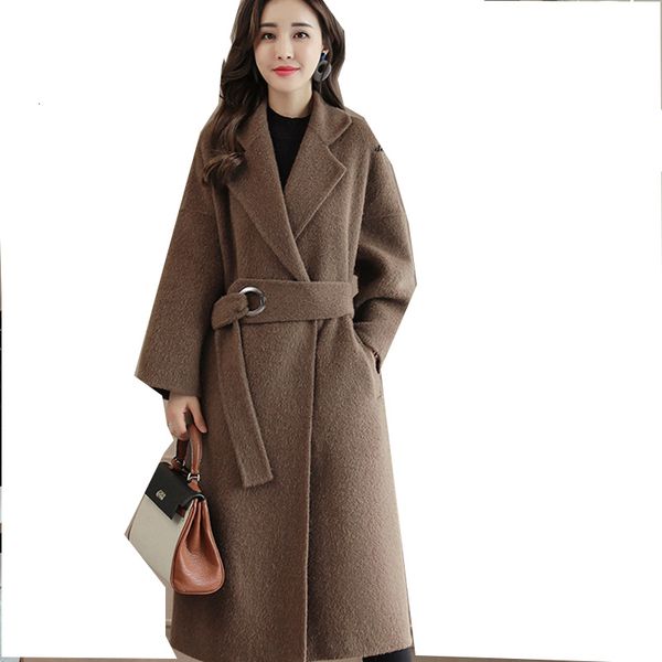 

women's trench coats autumn alpaca cashmere woman's coat medium long fashion big size middle-aged alba card women's leisure j, Tan;black