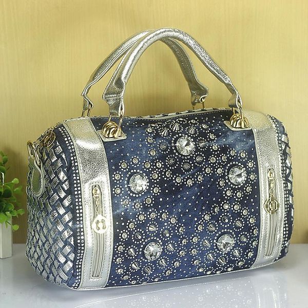 

shoulder bags woman denim handbags vintage rhinestone women's small jean bolsas femininas for women
