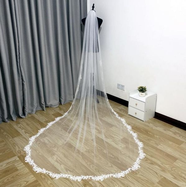 

bridal veils 2021 real pos white/ivory wedding veil 3 meters long comb lace mantilla cathedral accessories, Black