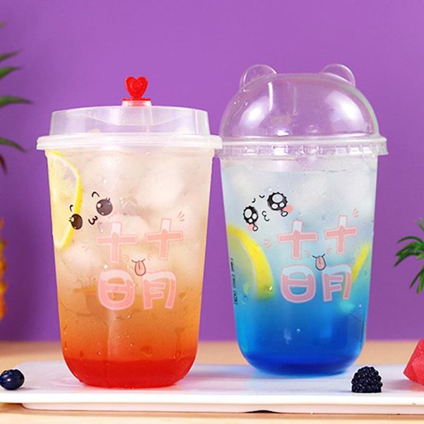 

disposable cups & straws 50pcs 90 caliber 500ml/700ml transparent cold drink plastic cup u shape cute party favor beverage with