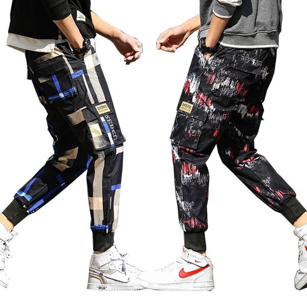 

men's pants fashion hip cargo harem pant men pockets streetwear print harajuku casual overalls male jogger sweatpant trousers, Black