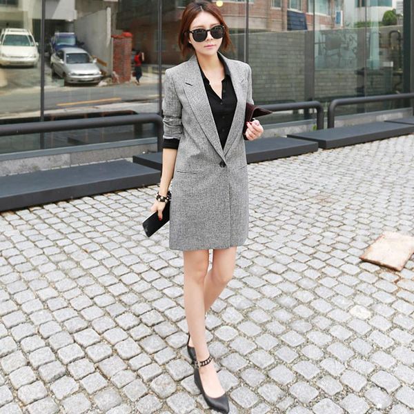 

women's suits & blazers brief ol solid hidden breasted long women blazer feminino jacket ladies plus size pockets business blaser mujer, White;black