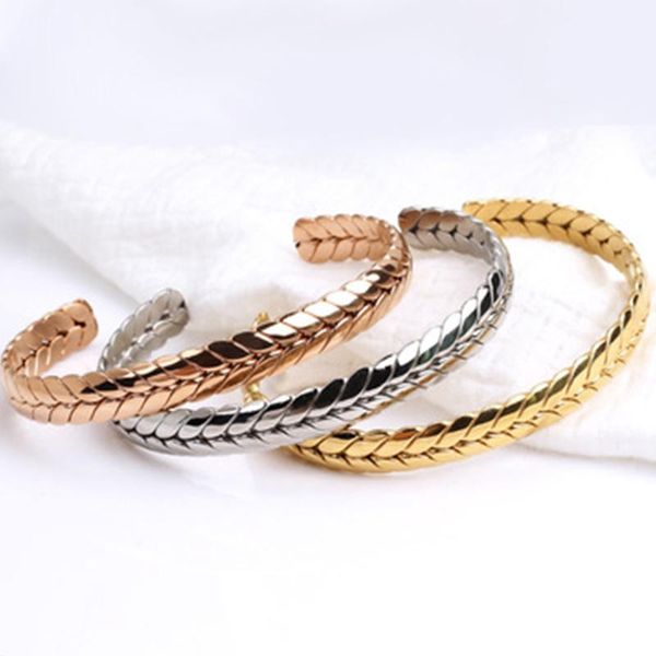 

bangle 2021 stainless steel bracelet for women wheat scales open women's hand bracelets gold bangles party gifts jewelry, Black