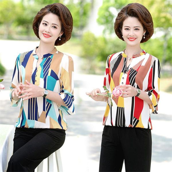 

women's tracksuits large-size women 2 piece sets summer suit loose print shirt short-sleeve +pants middle-aged grandma clothing 5xl, Gray