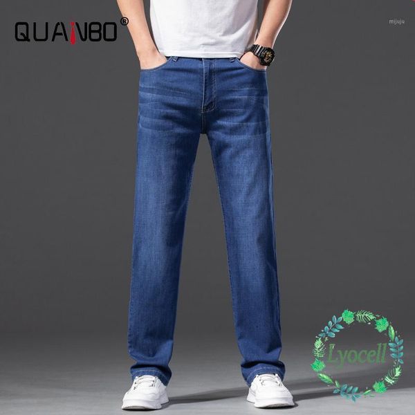 Jeans da uomo di alta qualità Lyocell elasticizzato dritto allentato estivo sottile classico pantaloni casual pantaloni azzurri taglie forti 40 42 44