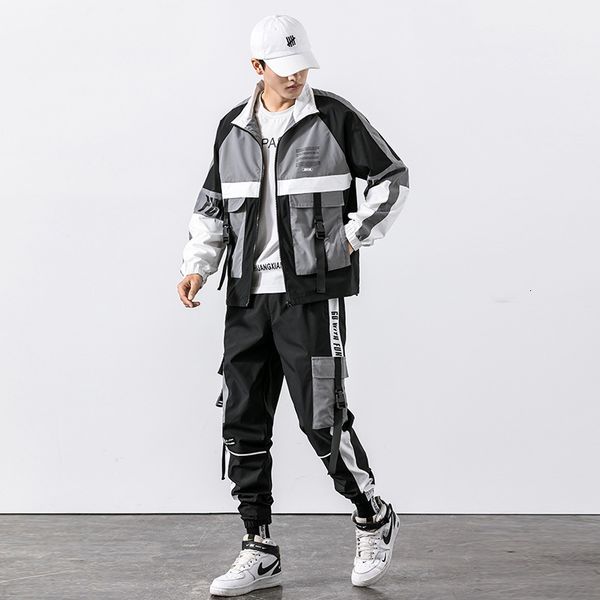 

men's tracksuits conjunto de agasalho novo masculino primavera outono esporte terno workwear jaqueta + calÃ§as hip hop retalhos duas peÃ§, Gray