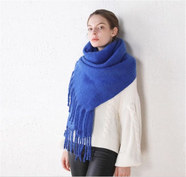

women's casual warm autumn winter scarf solid color scarves, Blue;gray