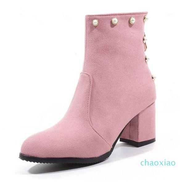 

boots lasyarrow brands shoes women chunky heels women's autumn winter ankle for string beading female sapatos femininas, Black