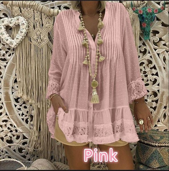 

large size women shirts loose lace autumn fashion casual v neck long sleeve, White