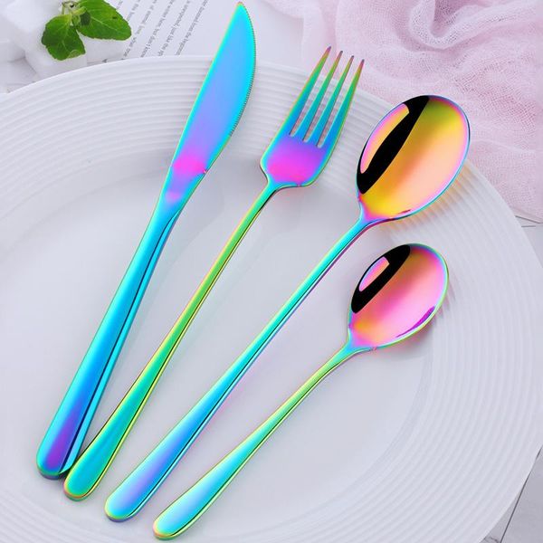 

dinnerware sets 4pcs stainless steel cutlery set gold korean tableware christmas gift forks knives spoons