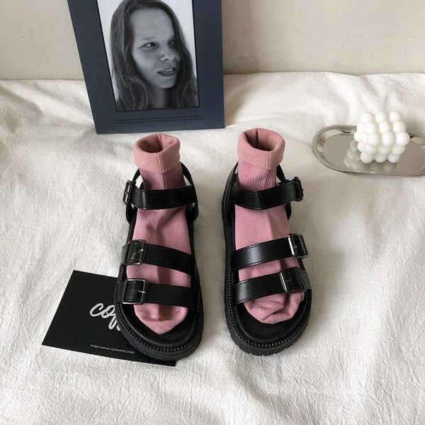 

sandals ladies 2021 summer thick bottom fashion women chunky beach flat comfortable dress shoes for, Black