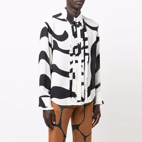 

zebra print pattern mens long-sleeved shirt comfortable fit fashion retro style travel office entertainment, White;black