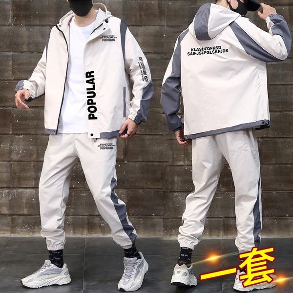 

men's tracksuits boutique two coats autumn hoodie casual sportswear overalls work suit men, Gray