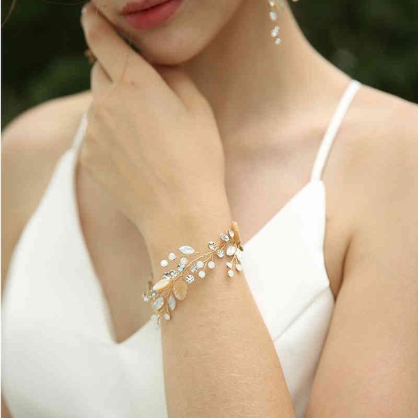 

opal bridal bracelet handmade women arm bangle crystal wedding party accessories bridesmaid jewelry, Golden;silver