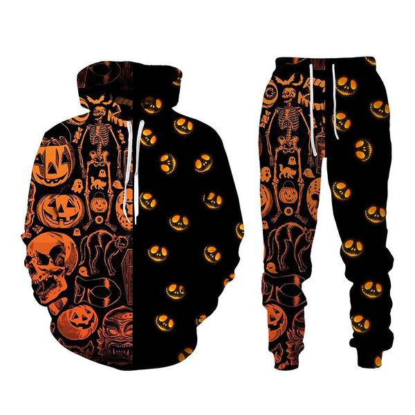 

jogging clothing winter and autumn men women long sleeve 3d halloween pattern printed hoodies pants set men's casual women's track, Black;red