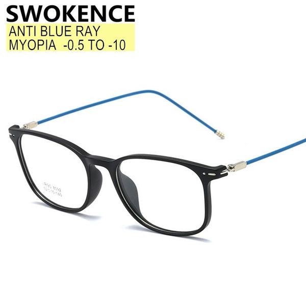 

anti blue ray myopia glasses filling prescription -0.5 to -10 women men square frame nearsighted spectacles f501 sunglasses, White;black