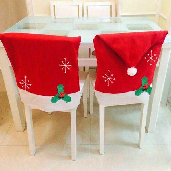 

1pc santa claus cap chair cover christmas dinner table party red hat back covers xmas decoration for home