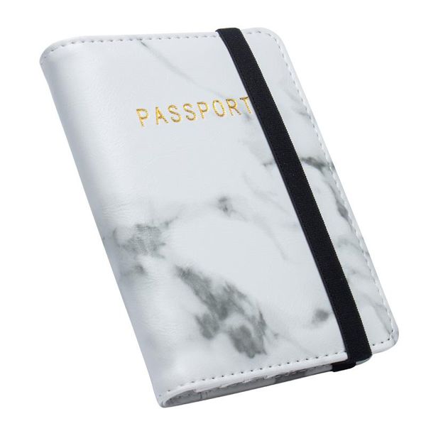 

card holders white marble pattern complex standard size passport cover with bandage waterproof pu leather holder traveling, Brown;gray
