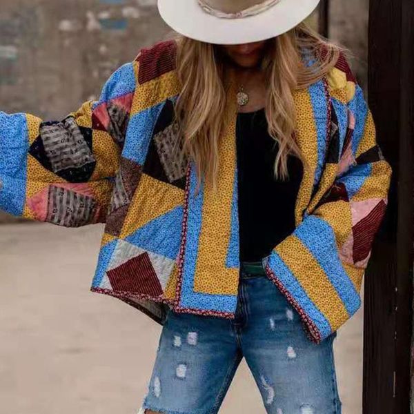 

women's down & parkas women patchwork warm coat casual fall winter female long sleeve pocket outwear fashion streetwear lady clothes lo, Black