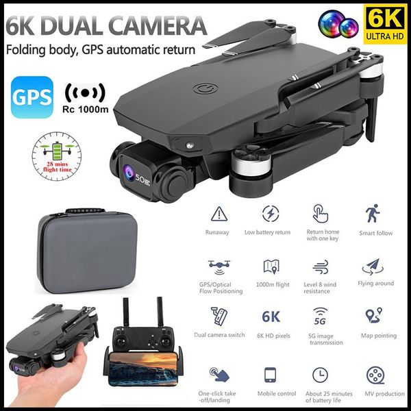 

drones wlrc 2021 cs03 gps drone 6k dual hd camera professional anti-shake 25mins distance 1km fpv quadcopter rc dron toys for adult