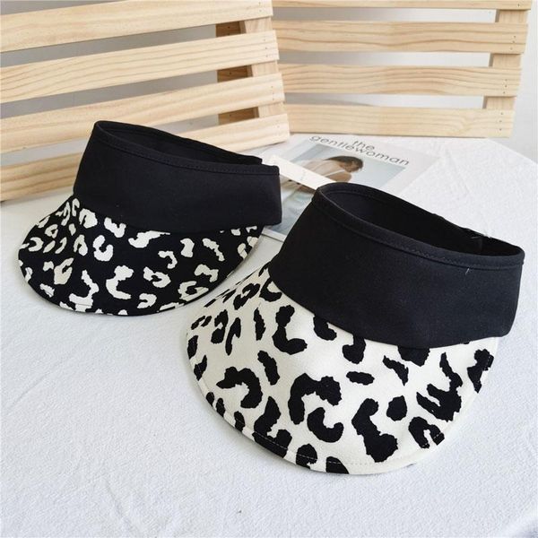 

wide brim hats summer hat for women female empty sun visor korean fashion sunshade leopard print retro casquette femme, Blue;gray