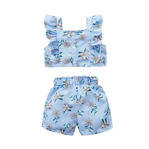 

girls clothes summer 2021 outfits for toddler baby ruffles square collar floral printed +shorts vetement fille clothing sets, White