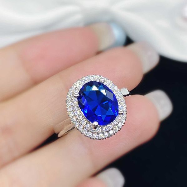 

new simulated spinel blue caibao open ring female live ring hand jewelry, Golden;silver