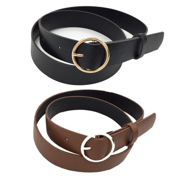 

belts 2021 female fashion round buckle waist belt metal casual pu leather clothes accessories for women, Black;brown
