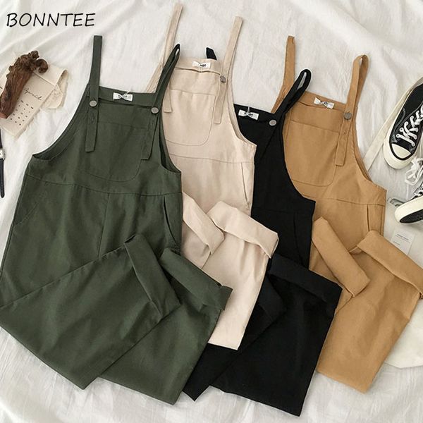 

plus size loose jumpsuits women 3xl solid basic all-match clothing womens kawii sweet girls daily students full length straight, Black;white