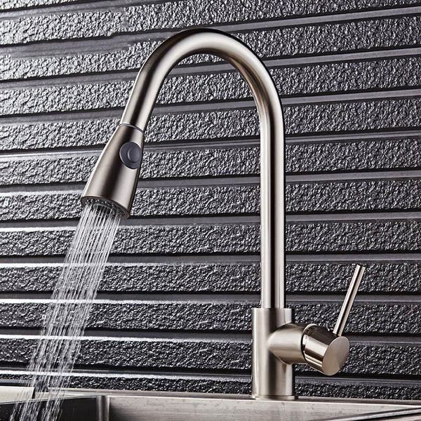 

kitchen faucets brushed/chrome faucet mixer pull out tap single hole rotate copper swivel sink and cold water taps