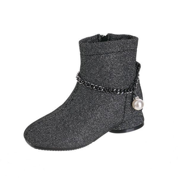 

childrens boots kids shoes girls footwear autumn winter casual princess leather short boot high-heeled shoe b8576, Black;grey