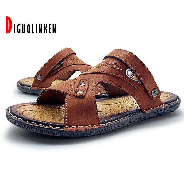 

new 2021 men summer sandals pu casual shoes man slip-on breathable slippers beach sandalias soft big size 46, Black