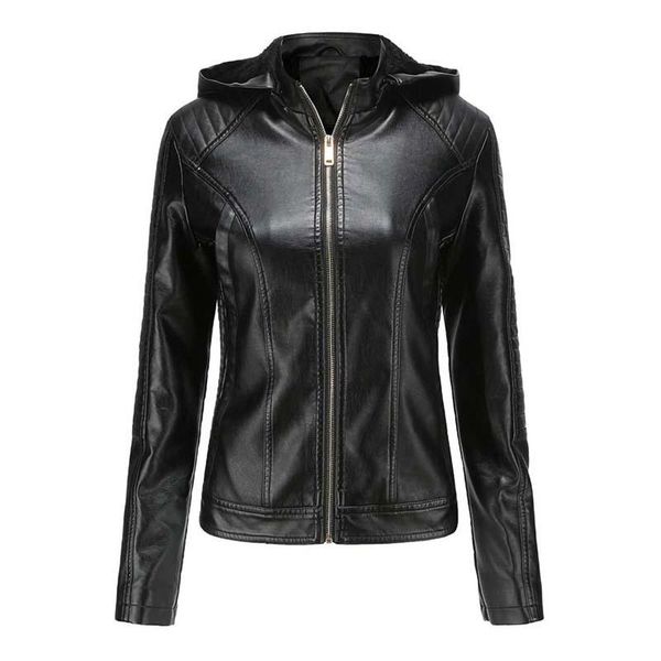 

women's leather & faux pu jacket women hoodies autumn winter long sleeve plus velvet warm coat female motorcycle zipper outerwear, Black