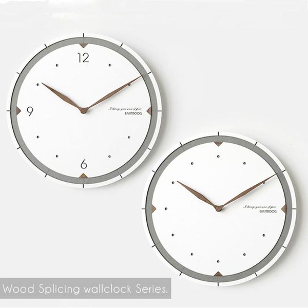 

wall clocks 12 inch clock modern simple home round wood splicing bedroom decor hanging quiet needle