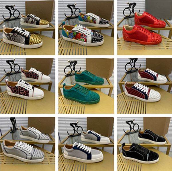 

2021 sale red bottom low cut spikes flats shoes for men women leather sneakers casual shoe with box dust bag size 36-46, Black