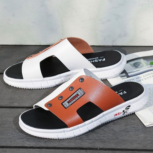 

slippers fashionable personality beach men's shoes plus size 45 tide sandals and outdoor leather outside ca, Black