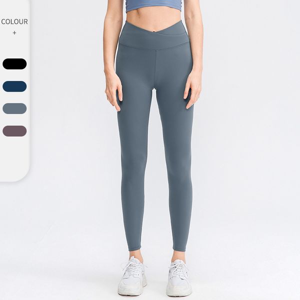 

autumn and winter high waist yoga pants women skin-friendly nude cross-waist high-waist slim running fitness sports trousers, White;red