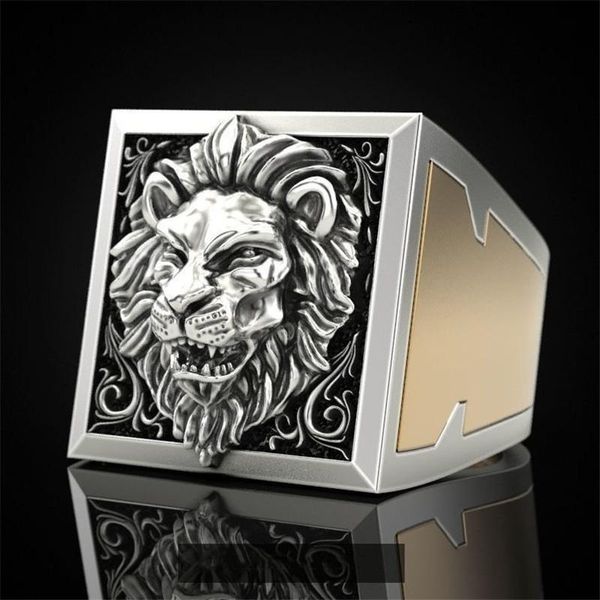 

cluster rings hnsp punk lion ring for men male 2021 7-12 big size, Golden;silver