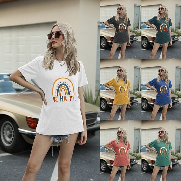 

summer t shirt women's raiow design good vibes casual fun print short sleeve, White