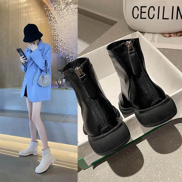 

boots 2021 elegant women ankle autumn winter warm genuine leather causal basic prom office concise high heels shoes woman, Black