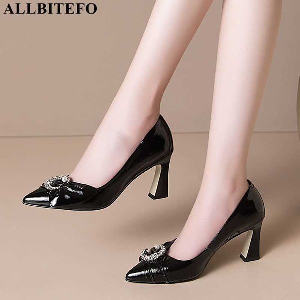 

allbitefo rhinestones genuine leather high heels wedding women shoes women high heel shoes autumn women heels size:33-43 210611, Black