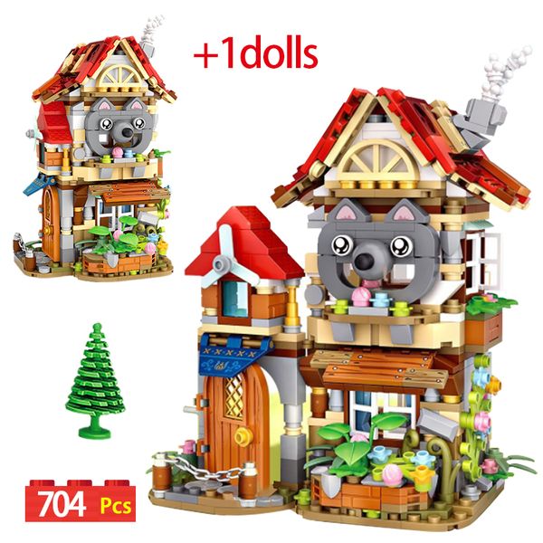 

Mini City Street View Fairy Tale Forest Cabin House Building Blocks Friends Architecture Princess Figures Bricks Toys For Girls
