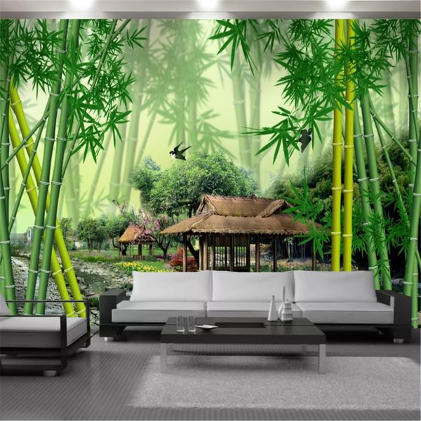 Mural Mural 3D Wallcovering Wallpaper Bela paisagem de esmeralda bambu casa decoração pintura papéis de parede papéis de parede