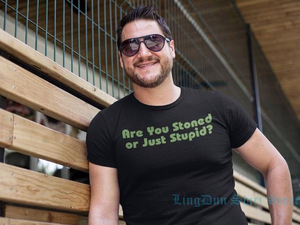 

men's t-shirts are you stoned or just stupid logo t-shirt funny high mens black men women t shirt 100% cotton tees, White;black