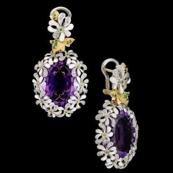 

dangle & chandelier vintage dark purple oval stone earrings daisy flower drop for women color dainty pendant jewelry mujer z5m111, Silver