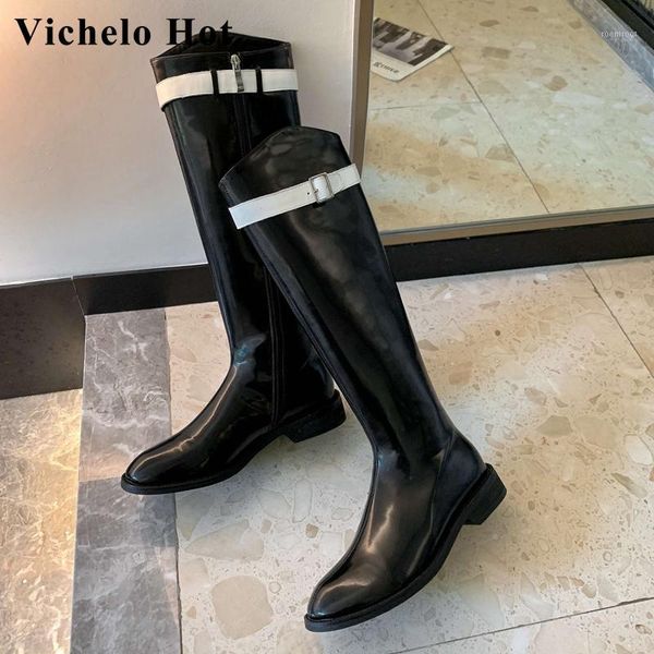 

boots vichelo genuine leather round toe low heel winter shoes classic colors european style beauty lady casual knee-high l661, Black
